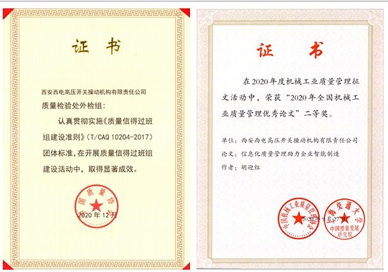 操动机构连续第五次获得 “全国优秀质量信得过班组”荣誉